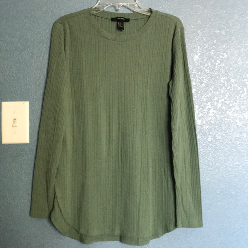 LIGHT GREEN RIBBED CREW NECK LONG SLEEVE
